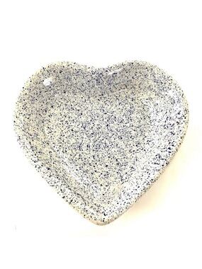 Speckled Blue Heart Shaped Stoneware Dish Portugal